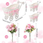 3 Pack Pink Rattan Stroller Centerpieces Bouquet Baby Shower - Image 2