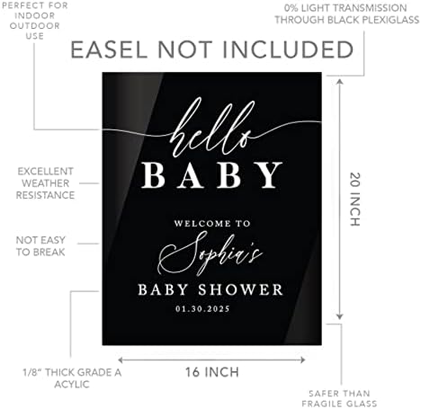 Andaz Press 16"x20" Black Acrylic Personalized Baby Shower Welcome Sign, Gender Neutral Large Custom Sign for Easel Stand, Classic Modern Baby Shower Decorations - Image 5