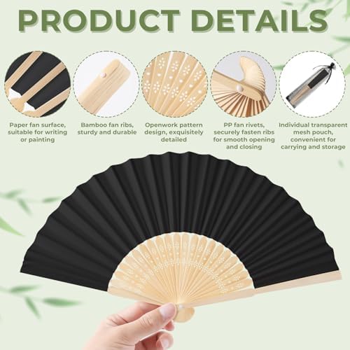 100 Pcs Wooden Wedding Fans for Guests, Paper Wedding Fans Bulk Folding Hand for DIY Crafts Wedding Party Gifts Photography Props - Image 3