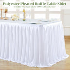 PARTISKY White Polyester Table Skirt for Rectangle Tables 17f, Wrinkle Resistant Pleated Ruffle Table Cloth for Birthday Party Banquet Wedding Baby Shower - Image 6