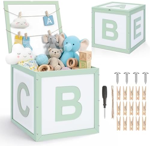 Novabright Wooden Baby Shower Box, ABC Letters Gift Chest Decor, Sage Green by Unknown
