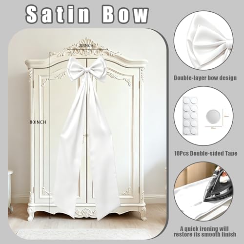 Large White Bow Decor, Double Layer Satin 80x20 Inches - Image 4