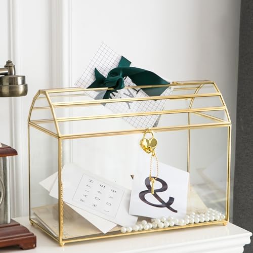 Wedding Card Box with Slot, 12.2'' Large Glass Card Boxes for Reception, Gold Cards Holder, Clear Decorative Storage Box with Lock for Baby Shower, Birthday Party, Christmas, Bridal Shower - Image 7