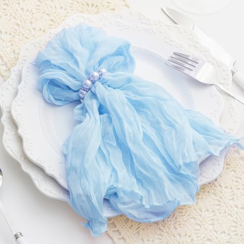 Baby Blue 100 Pack Cheesecloth Napkins Washable 21x21 Inches Baby Blue Cloth Napkins Set of 100 Bridal Baby Shower Dinner Table Napkins for Wedding Rustic Boho Cotton Gauze Summer Party Table Decor - Image 6