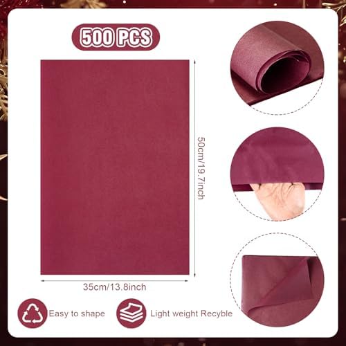 Teling 500 Sheets Tissue Paper for Gift, Burgundy Wine, 14 x 20 Inch - Image 2