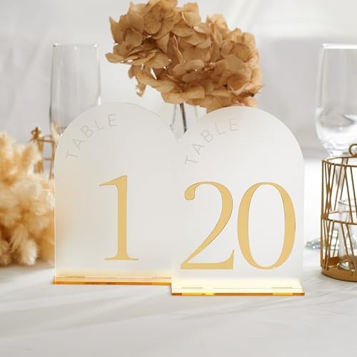 Frosted Arch Acrylic Table Numbers 1-20 with Stands - 5x7" Gold Mirror Wedding Table Numbers for Reception, Frosted Acrylic Table Signs with Holders for Banquet, Party, Anniversary, Event - Image 5