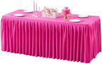 Wish Care Hot Pink Polyester Table Clothes for 8 Foot Rectangle Tables, Wrinkle Free Fitted Table Cover with Pleated Ruffle Table Skirt for Birthday Party Wedding Trade Show Event Display by WishCare