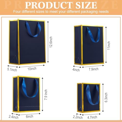 PerKoop 40 Pack Thank You Gift Bags with Handles 4 Sizes Kraft Gift Bags Recyclable Dessert Shopping Sacks for Mother's Day Wedding Graduation Bridesmaid Baby Shower Birthday Housewarming(Blue) - Image 2