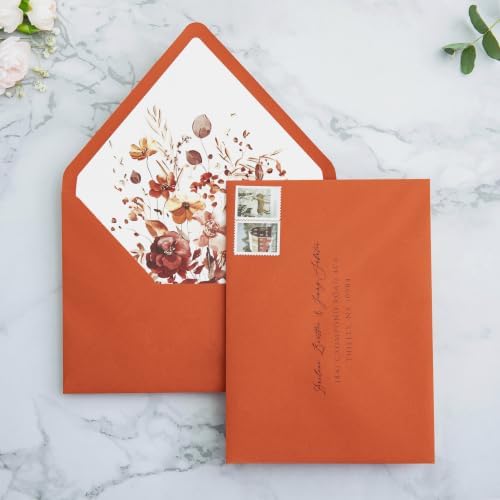 PONATIA 50PCS A7 Euro Flap Envelopes, Burnt Orange Liner Envelope - Image 4