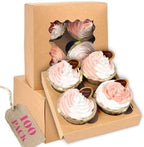qiqee Auto-pop Up Cupcake Boxes with Window Brown 100PCS 4 Count Cupcake Box 6.3"x6.3"x3" Cupcakes Carrier, 4 Cupcake Containers by Qiqee
