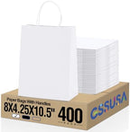 GSSUSA 400 Pack 8x4.25x10.5'' Paper Bags with Handles Bulk, White Paper Gift Bags for Small Business by GSSUSA