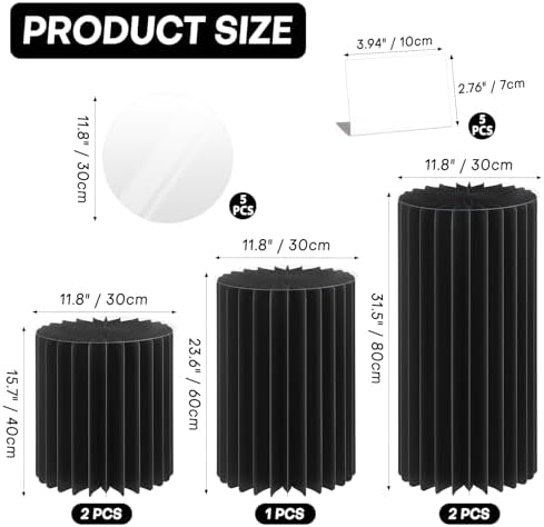 5 Pack Cylinder Stands for Party 15.7" 23.6" 31.5" Height Foldable Cardboard Tall Columns Cylinder Tables Round Cake Pedestal Stands Display Plinth Pillar for Wedding Birthday Party Decor (Black) - Image 2