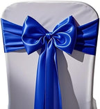 Pack of 50 Satin Royal Blue Chair Sashes Bows 7x108 inch Chair Ribbon by WENSINL