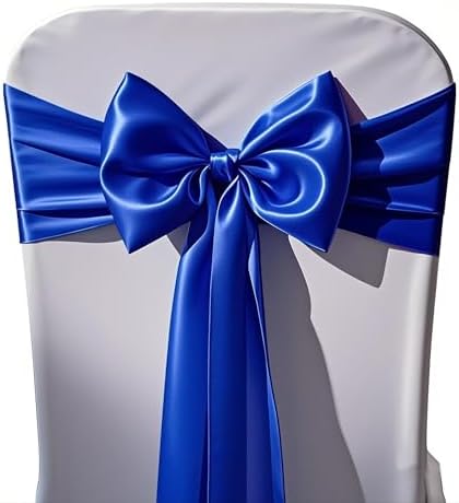 Pack of 50 Satin Royal Blue Chair Sashes Bows 7x108 inch Chair Ribbon by WENSINL