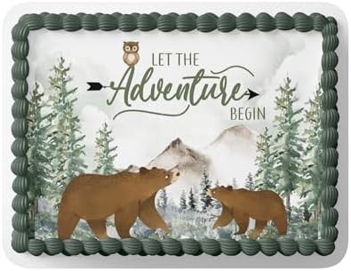 ADVENTURE BEGINS BABY SHOWER CAKE TOPPER, OH BOY BABY SHOWER, ADVENTURE BEGINS DECORATIONS, ADVENTURE BEGINS CAKE TOPPER, WOODLAND CAKE TOPPER (8.5'' X 10.75'' 1/4 SHEET) by Handmade