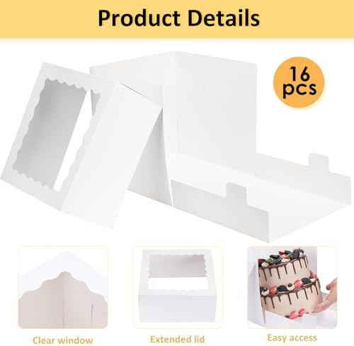 Moretoes 16pcs 12"x12"x12" Tall Cake Boxes for Tier Cakes, Sturdy Carrier - Image 3