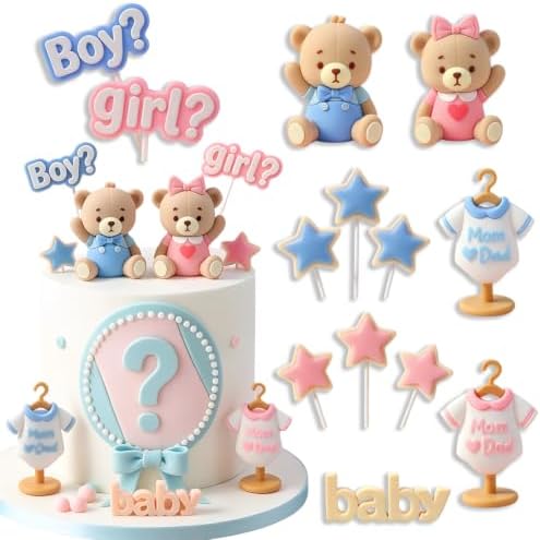 13-Piece Gender Reveal Cake Topper Set, Bear Star Decorative Cake Picks by Unknown
