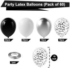 Bezente Black Silver Confetti Latex Balloons,60pcs 12 inch Black White Silver Metallic Chrome and Confetti Balloons and Electric Balloon Pump Multiple - Image 3