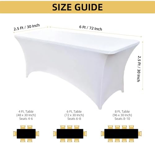 10-Pack 6ft White Spandex Table Covers for Rectangle Standard Folding Tables - Wrinkle Resistant Stretch Tablecloths - Ultimate Fitted Table Protector for Parties, Banquet, Wedding - Image 4