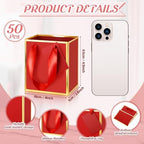 Yeaqee 50 Pcs Mini Paper Gift Bags with Handles Tag, Red, Gold - Image 2