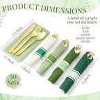 Lasnten 50 Pcs Pre-rolled Gold Cutlery Set with Napkins Green - Image 2