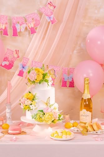 TINGE TIME 3Pcs Pre-made Cake Toppers，Silk Artificial Flowers Decor，Cake Decorations for Weddings, Birthdays, Party,Baby Shower,Celebration (PeachPink&Yellow) - Image 3