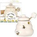 Ceramic Bee-Happy Honey Pot with Dipper，Honey Jar Serving Set with Exquisiting Package for Wedding Favor,Bridal Shower Favor, Baby Shower Favor，Party Favor (6, Scrolling) by Houdezhu