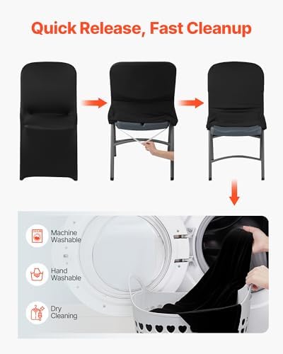 VEVOR Chair Covers, Polyester Spandex Chair Cover, Stretch Slipcovers for Wedding Party Dining Banquet Flat-Front Chair Covers (Black-c-XL, 30PCS) - Image 5