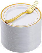 Goodluck 240Pcs 7" Round Gold Dessert Plastic Plates Set by GoodLuck