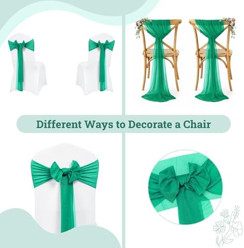 Pack of 25 Chiffon Chair Sashes for Wedding & Event Décor - Emerald Green - Image 4