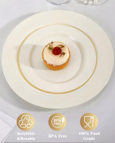 Goodluck 200 PCS Ivory Plastic Plates, Heavy Duty Disposable Ivory Plates with 100 10.25 inch Dinner Plates and 100 7.5 inch Dessert Plates for Party, Holiday, Wedding - Image 5