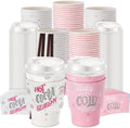 Yungyan 50 Sets 16 oz Cold Coffee Cup Sets with Lids Sleeves, Pink,White by Yungyan