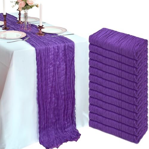 12 Pack 10Ft Dark Purple Cheesecloth Table Runner 23 x 120 Inch by CKIKU