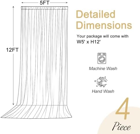 20x12ft Black Backdrop Curtains for Parties Wrinkle Free Fabric Backdrop Curtain Wedding Photo Drapes Backdrop for Birthday Party Baby Shower Bridal Shower Photography Stage Back Drop 4 Panels 5x12FT - Image 6