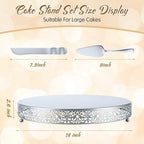 Wenqik 18 Inch Silver Cake Stand Metal Round with Cutter Spatula, Classic - Image 2