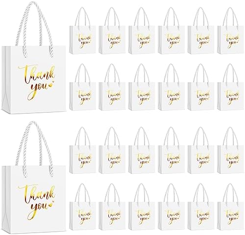 Honoson 60 Pcs Mini Thank You Gift Bag with Handle Bulk,Gold and White by Honoson