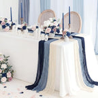 6 Pcs Navy Blue and Dusty Blue Cheesecloth Table Runner 118" - Image 4