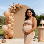 Double-Sided Arch Frame Fabric Cover Beige White Ripples Arched Panel Stand Cover for Wedding Birthday Baby Shower Parties Decoration (Brown-HP465,3X6.5ft) - Image 2