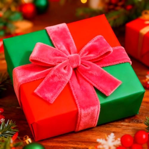 Meseey 4 Inch Wide Hot Pink Velvet Wired Ribbon, 20 Yards Velvet Ribbon with Wire Edge for Christmas Tree, Wreaths, Gift Wrapping, Bows, Crafts and Holiday Decorations - Image 5