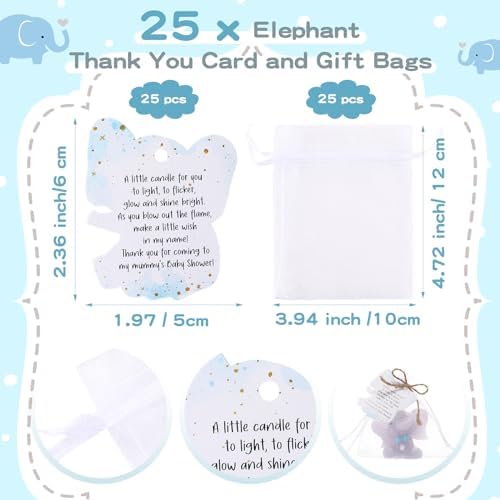 Conelist 25 Set Baby Shower Candles Favors Elephant for Guests, Blue - Image 3