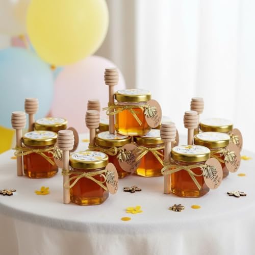 Small Honey Jar, Mini Honey Jars with Dippers, Hexagonal Jars 1.5oz 60 Pack - Image 5
