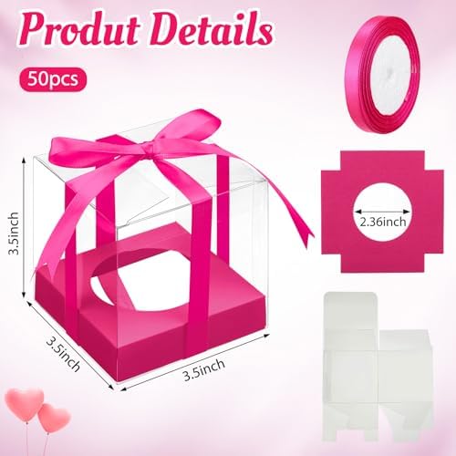 Thenshop 50 Pcs Clear Cupcake Boxes Individual 3.5 Inch, Hot Pink - Image 2