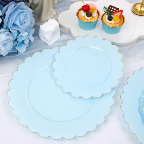 LIYH 60Pcs Blue Plastic Plates, Gold Rim Party Plates For Birthday Events - Image 3
