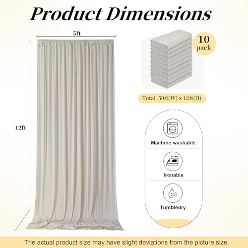 50ft x 12ft Wrinkle Free Beige Backdrop Curtains for Parties, Silky Photo Backdrop Drapes 12FT Long Back Drop Cloth for Wedding Birthday Photography Background Decor - Image 3