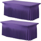2 Pack Purple Spandex Table Clothes for 8 Foot Rectangle Tables, Wrinkle Free Fitted Table Cover 8ft Stretch Tablecloths Desk Skirt for Parties Weddings Birthday Banquet Baby Shower by Htper