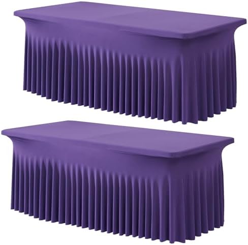 2 Pack Purple Spandex Table Clothes for 8 Foot Rectangle Tables, Wrinkle Free Fitted Table Cover 8ft Stretch Tablecloths Desk Skirt for Parties Weddings Birthday Banquet Baby Shower by Htper