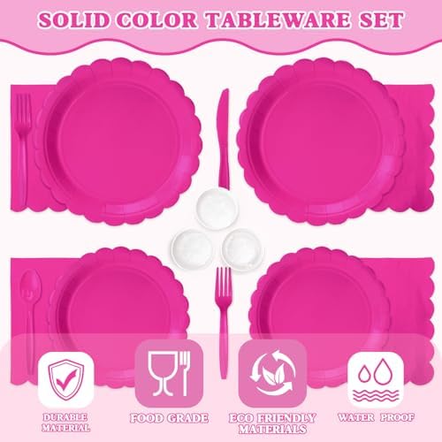 Vyntra 350 Pcs Hot Pink Paper Plates and Napkins Party Supplies - Image 3