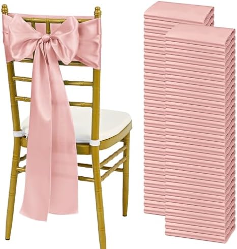 YMHPRIDE 60 PCS Rose Gold Satin Chair Sashes, 7x108 Inch Ties Chair Bows by YMHPRIDE