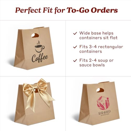 Natural Brown Kraft Paper Bags with Die Cut Handles - 11" x 6" x 11" - Image 5
