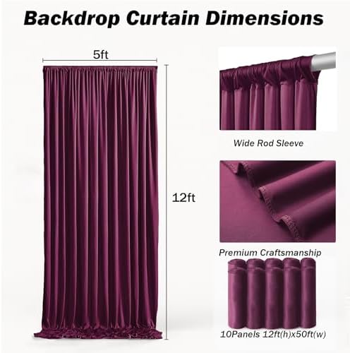 50x12 ft Burgundy Backdrop Curtains for Weddings, Birthdays and Photos - Image 5